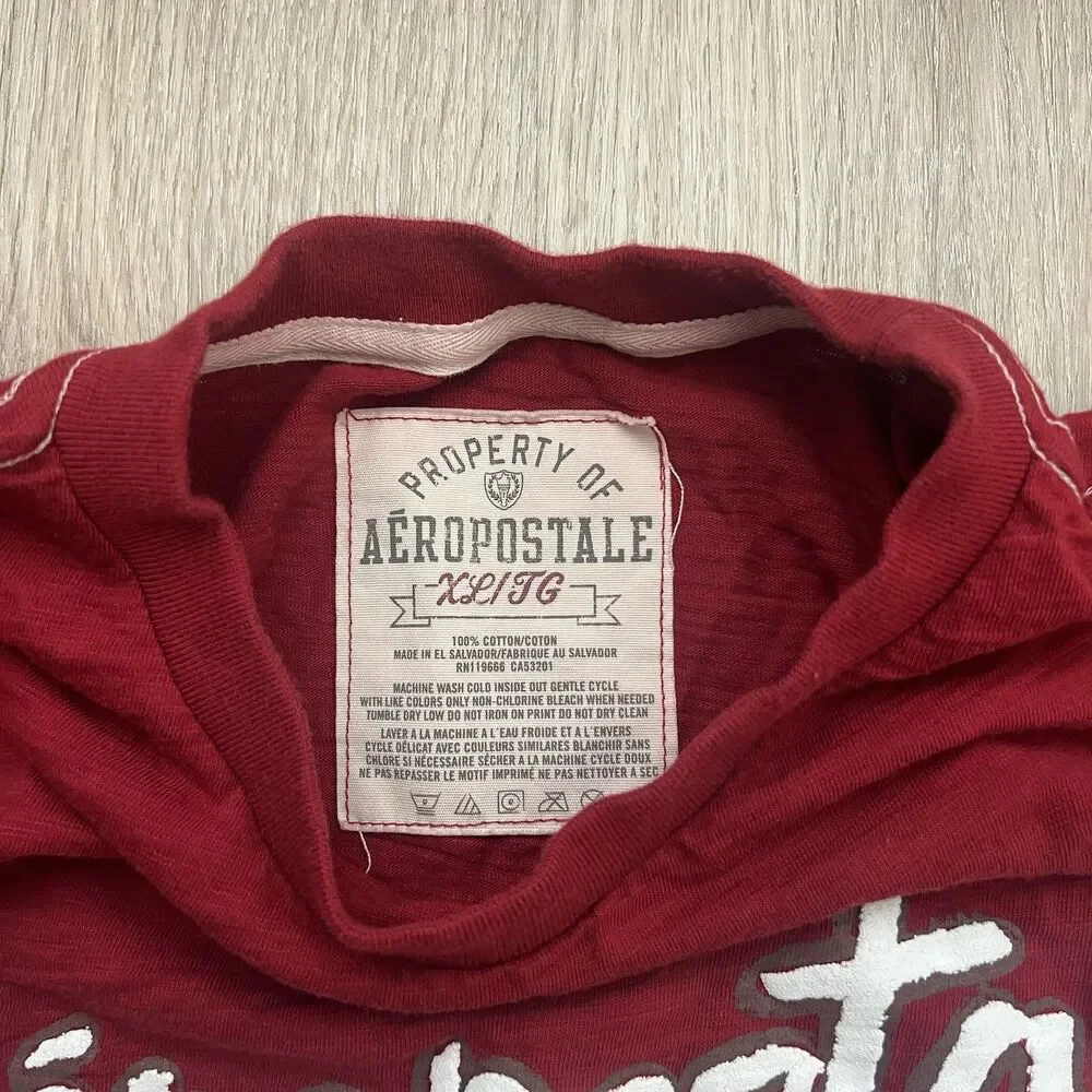 Vintage Y2K Aeropostale Athletics Embroidered Logo Graphic Tee Red Men's XL